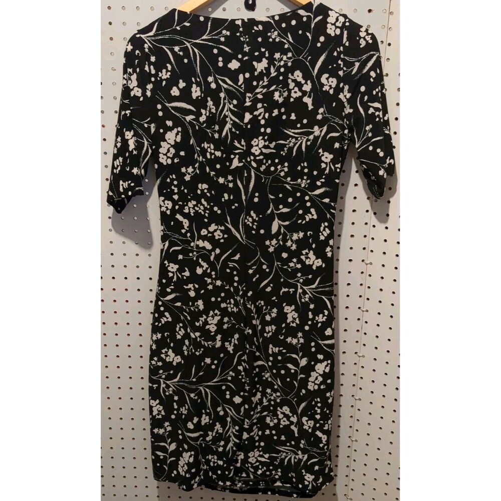 Anne Klein Size 4 Women's Black White Floral Wrap Career Dress